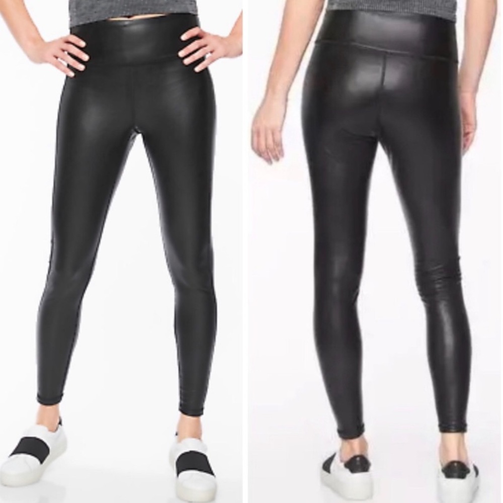 Athleta All Over Gleam Faux Leather High Rise Tights Leggings Black Medium